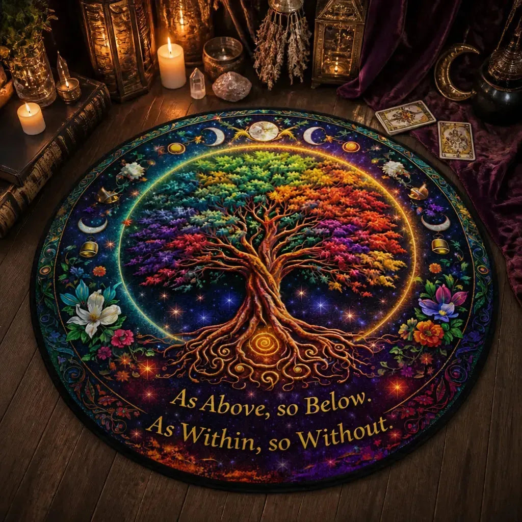 Moon Phase Tree of Life Round Rug Wiccan Pagan Carpet for Yule Home Decor_mockup_3.webp