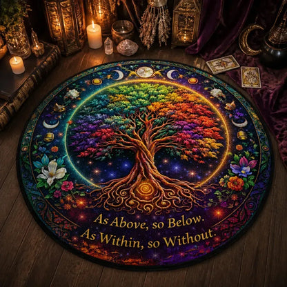 Moon Phase Tree of Life Round Rug Wiccan Pagan Carpet for Yule Home Decor_mockup_3.webp