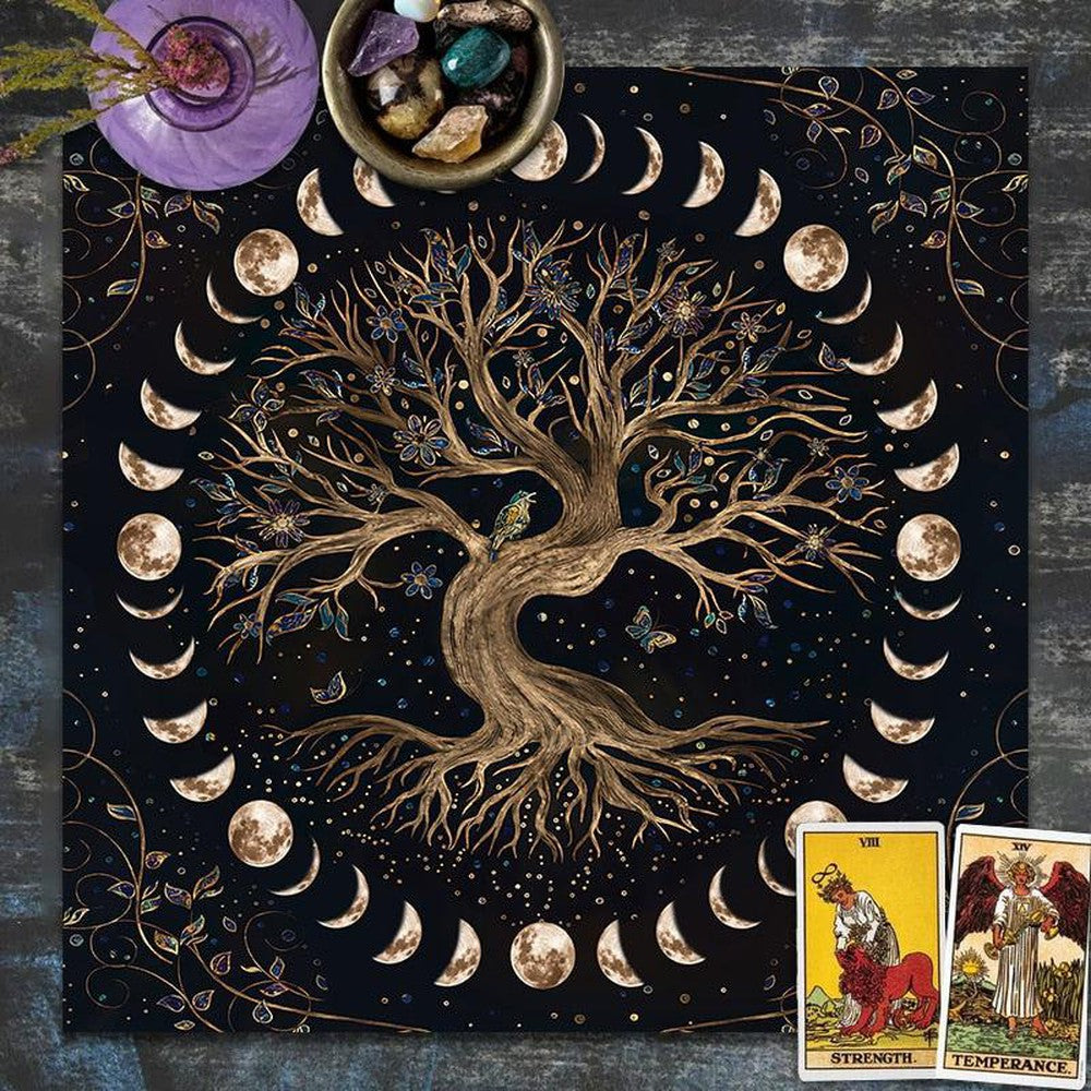 Moon Phase Tree of Life Tablecloth Pagan Altar Cloth-MoonChildWorld