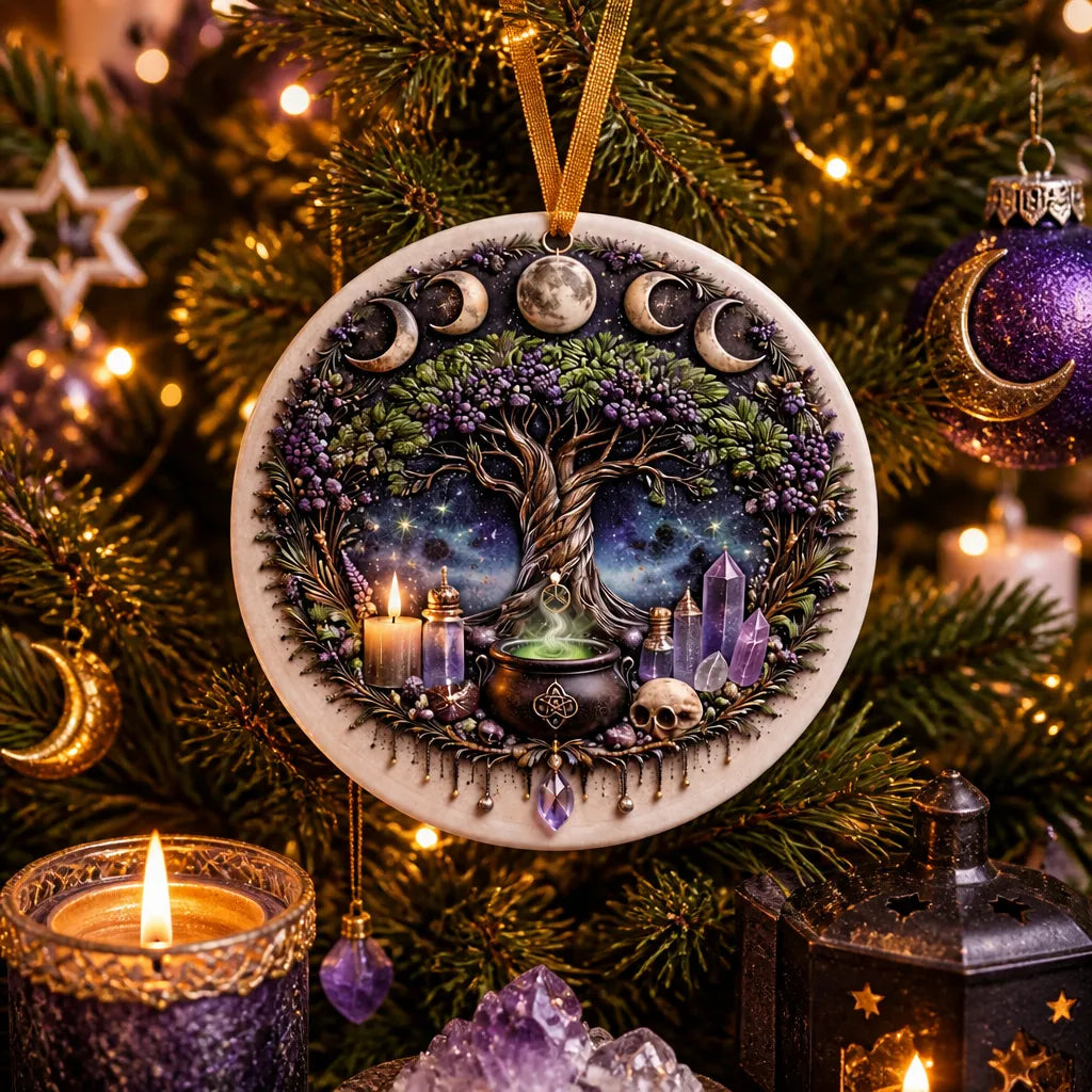 Moon Phase Tree of Life Yule Ceramic Ornament – Pagan Holiday Ornament_mockup_1.webp