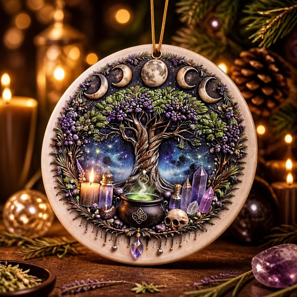 Moon Phase Tree of Life Yule Ceramic Ornament – Pagan Holiday Ornament_mockup_2.webp
