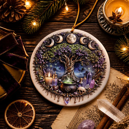 Moon Phase Tree of Life Yule Ceramic Ornament – Pagan Holiday Ornament_mockup_3.webp