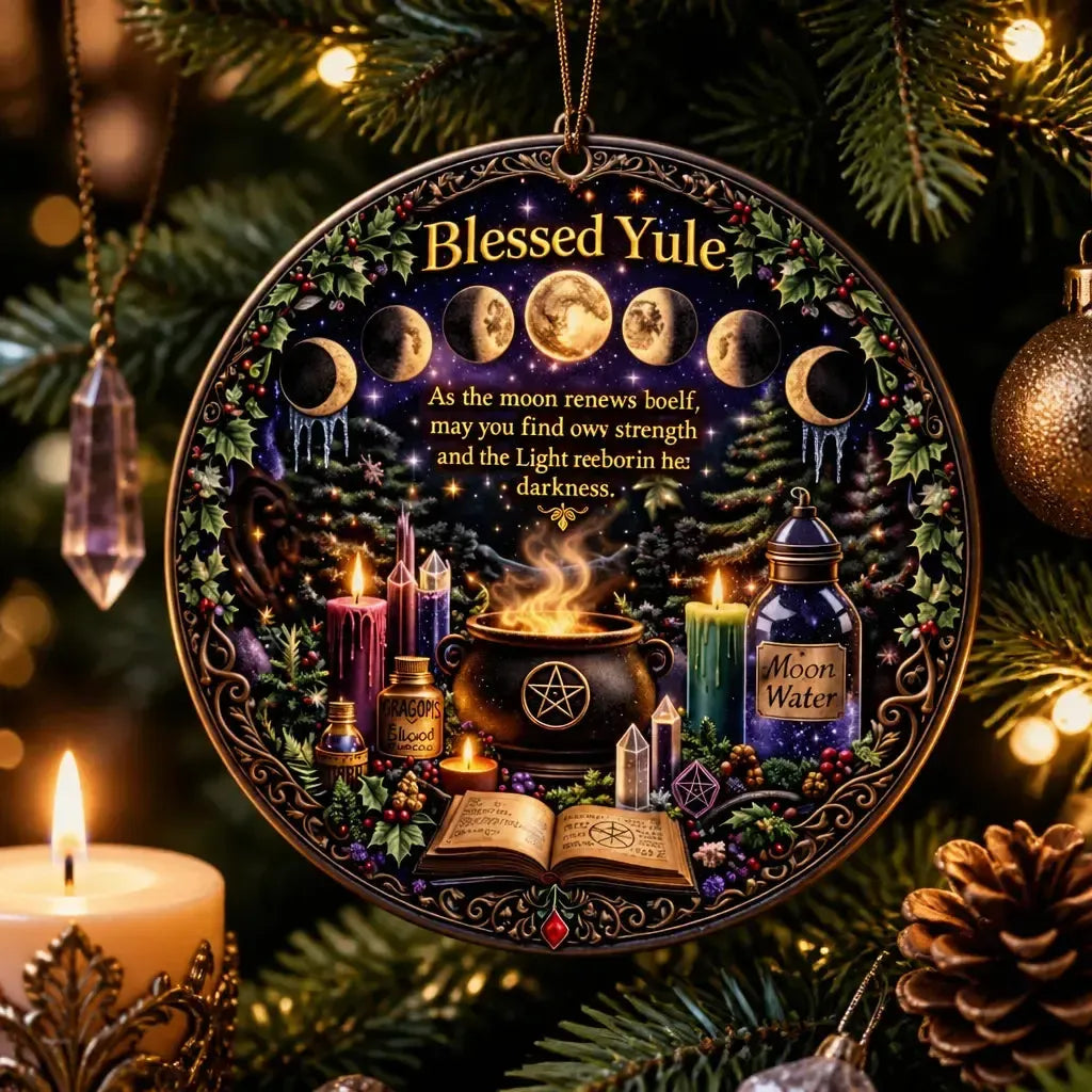 Moon Phase Triple Moon Christmas Ceramic Ornament for Witch & Wiccan – Pagan Yule Ornament_mockup_1.webp