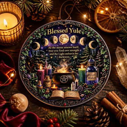 Moon Phase Triple Moon Christmas Ceramic Ornament for Witch & Wiccan – Pagan Yule Ornament_mockup_3.webp