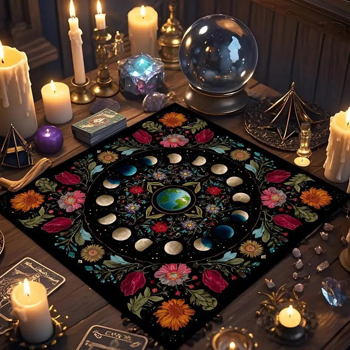 Moon Phase Wicca Altar Cloth - Witchcraft Tarot Tablecloth for Reading Divination Pagan Home Decor-MoonChildWorld
