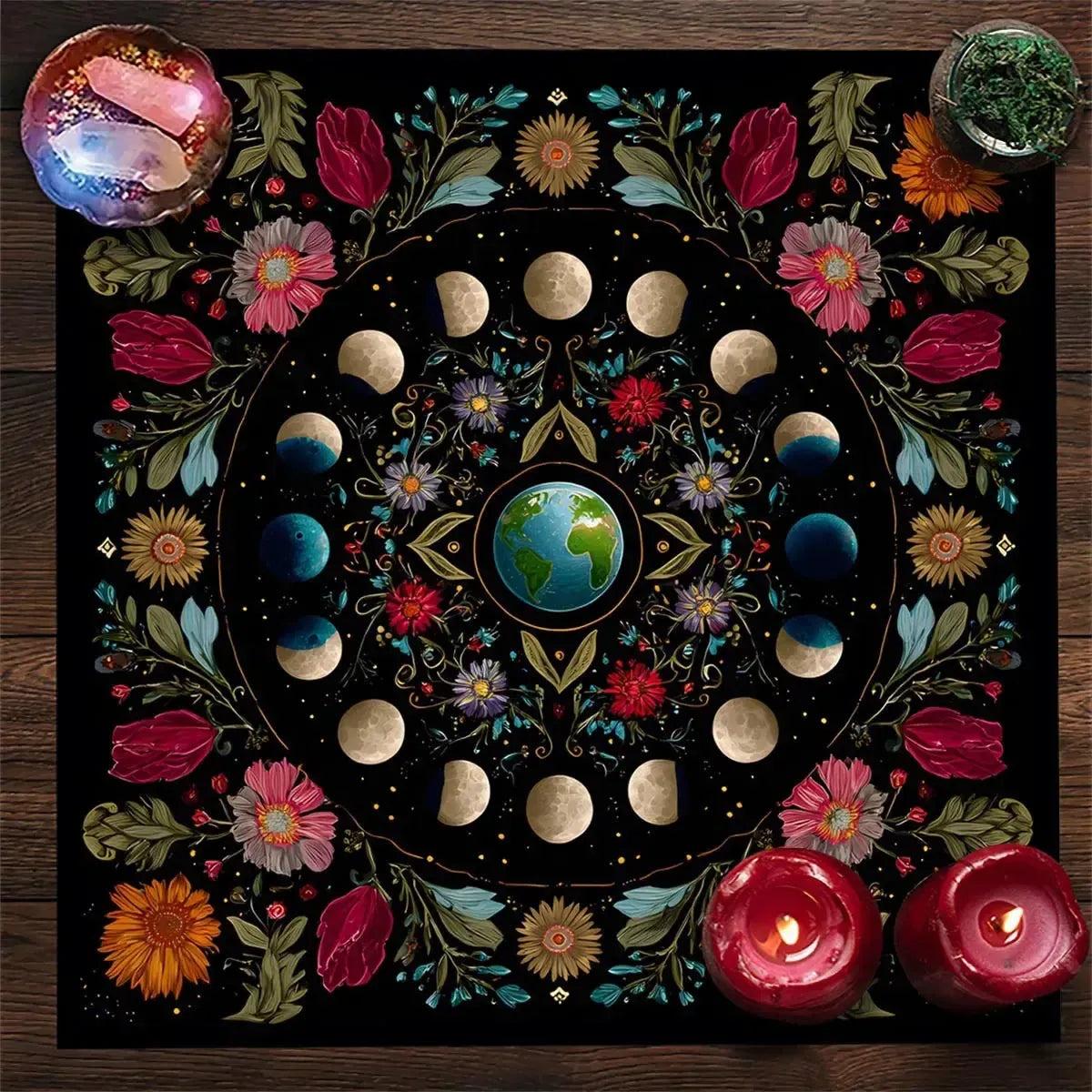 Moon Phase Wicca Altar Cloth - Witchcraft Tarot Tablecloth for Reading Divination Pagan Home Decor-MoonChildWorld