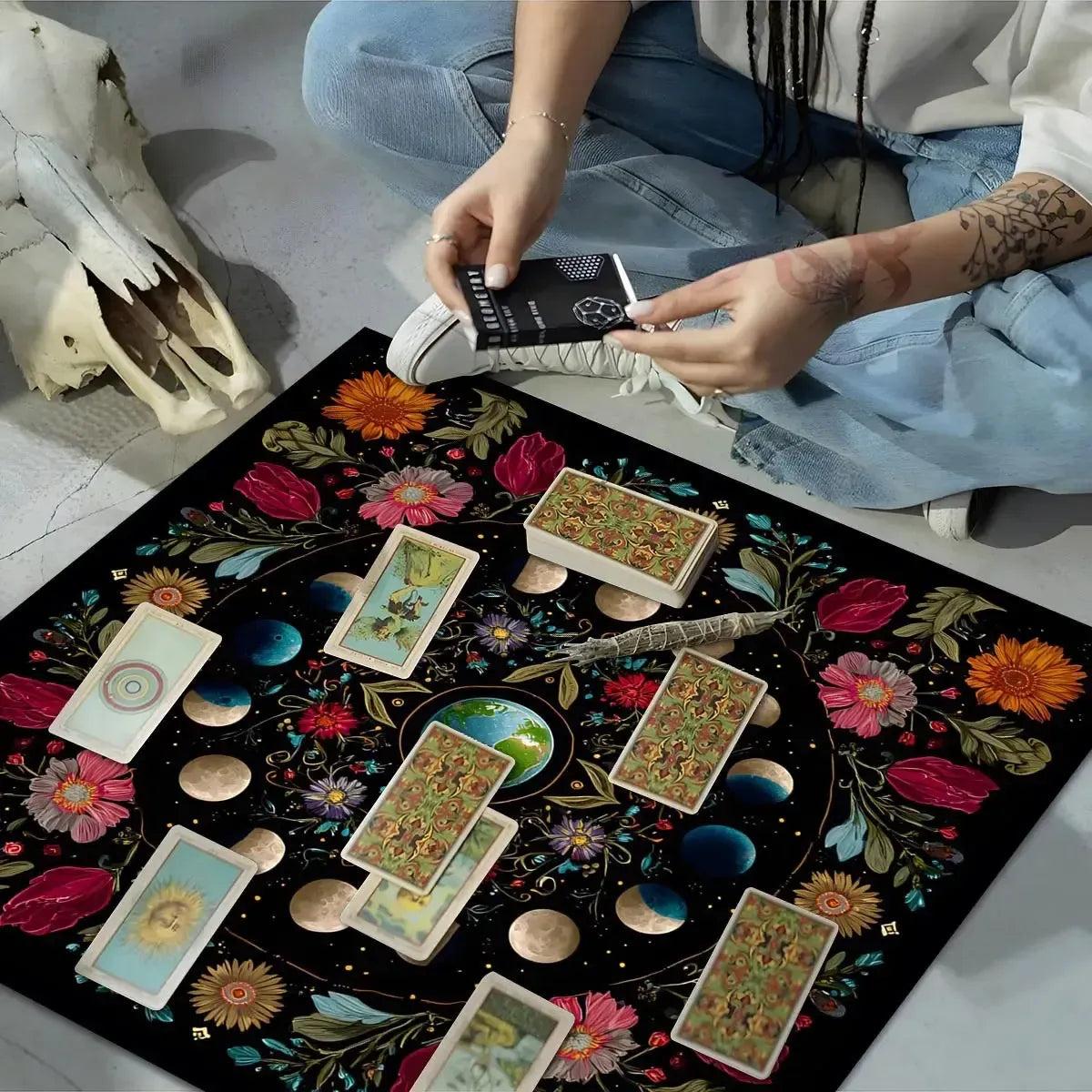 Moon Phase Wicca Altar Cloth - Witchcraft Tarot Tablecloth for Reading Divination Pagan Home Decor-MoonChildWorld