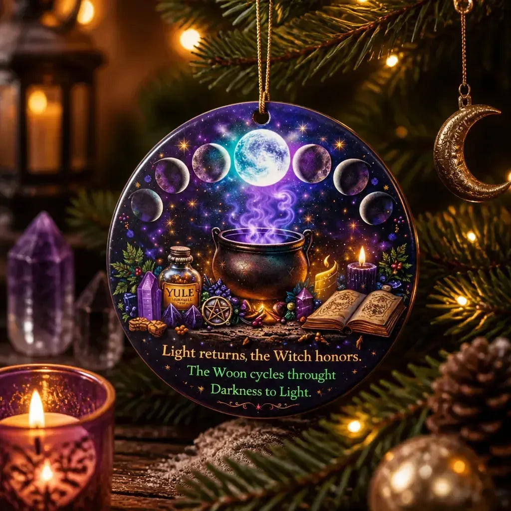 Moon Phase Wicca Pagan Yule Ceramic Ornament – Christmas Tree Decor_mockup_1.webp