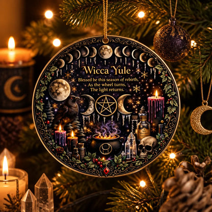 Moon Phase Wicca Yule Ceramic Ornament for Witch Christmas Decor - Gothic Christmas Ornament_mockup_1.webp
