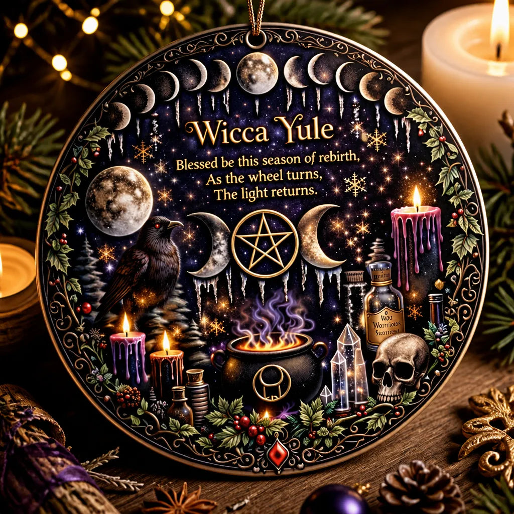 Moon Phase Wicca Yule Ceramic Ornament for Witch Christmas Decor - Gothic Christmas Ornament_mockup_2.webp