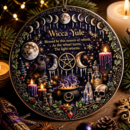 Moon Phase Wicca Yule Ceramic Ornament for Witch Christmas Decor - Gothic Christmas Ornament_mockup_2.webp