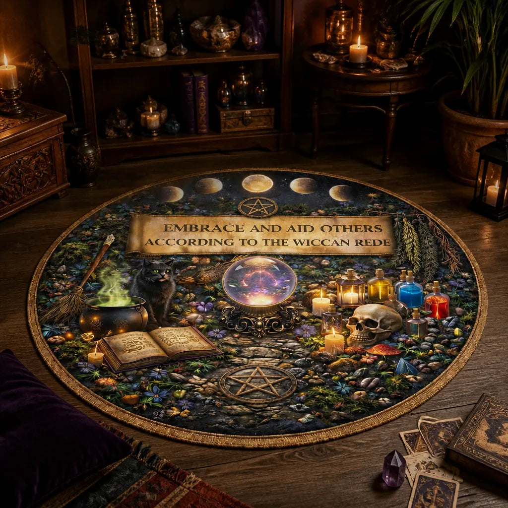Moon Phase Wiccan Rede Round Rug Witchy Pagan Carpet for Halloween Home Decor_mockup_1.webp
