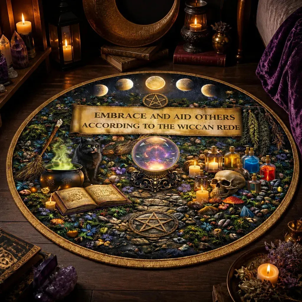 Moon Phase Wiccan Rede Round Rug Witchy Pagan Carpet for Halloween Home Decor_mockup_3.webp