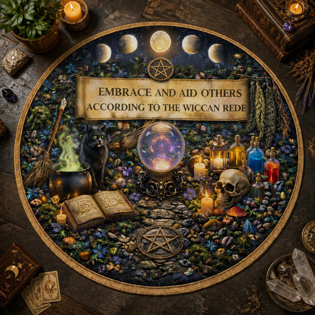 Moon Phase Wiccan Rede Round Rug Witchy Pagan Carpet for Halloween Home Decor_mockup_2.webp