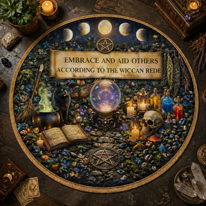 Moon Phase Wiccan Rede Round Rug Witchy Pagan Carpet for Halloween Home Decor_mockup_2.webp