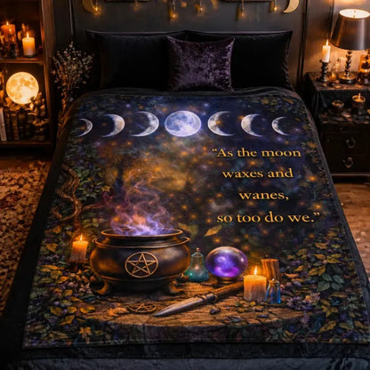 Moon Phase and Witchy Cauldron Witchcraft Blanket for Wiccan Home Decor_mockup_2.webp