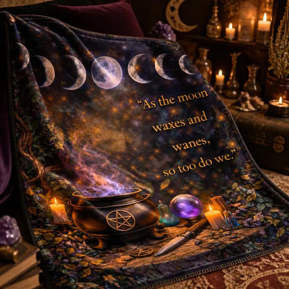 Moon Phase and Witchy Cauldron Witchcraft Blanket for Wiccan Home Decor_mockup_3.webp