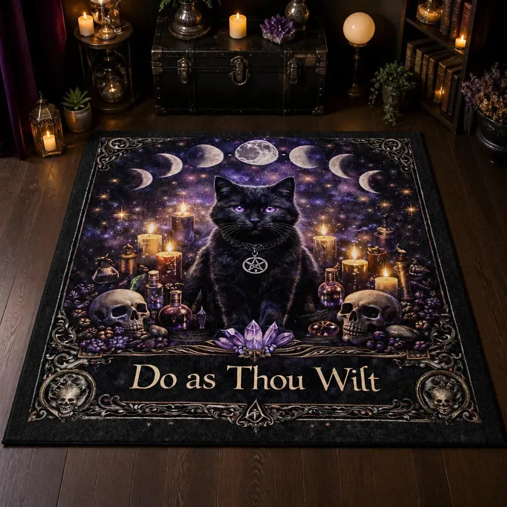 Moon Phases Black Cat Witchy Area Rug – Wicca Pagan Carpet for Spiritual Decor_mockup_2.webp