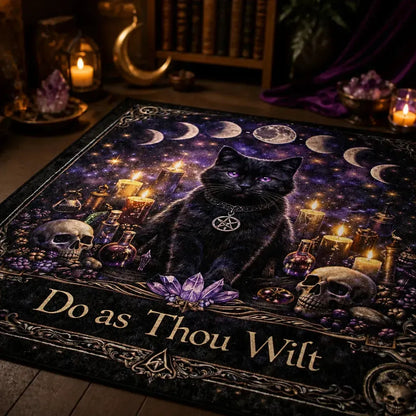 Moon Phases Black Cat Witchy Area Rug – Wicca Pagan Carpet for Spiritual Decor_mockup_3.webp