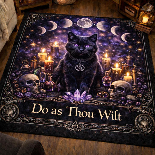 Moon Phases Black Cat Witchy Area Rug – Wicca Pagan Carpet for Spiritual Decor-MoonChildWorld