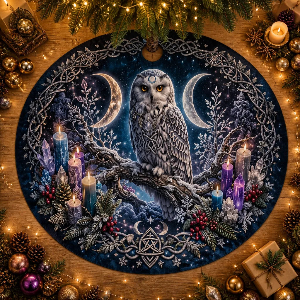 Moon Phases Celtic Owl Yule Tree Skirt – Pagan Witch Gothic Decor_mockup_1.webp