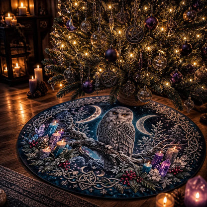 Moon Phases Celtic Owl Yule Tree Skirt – Pagan Witch Gothic Decor_mockup_2.webp