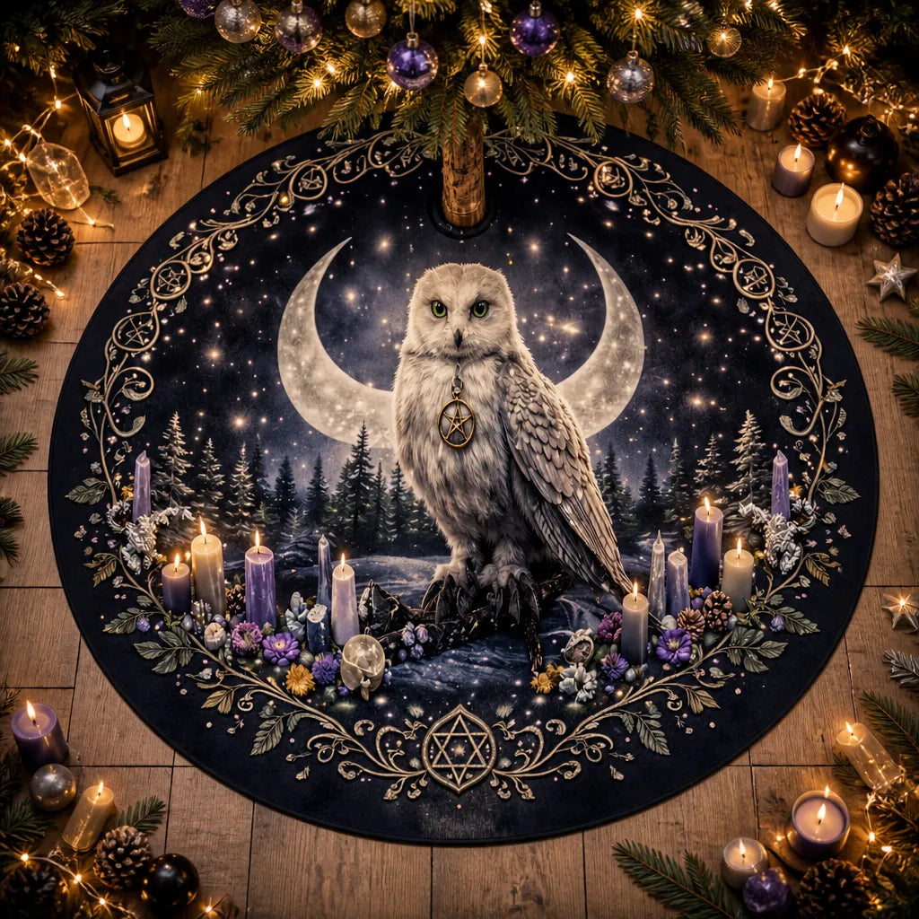 Moon Phases Celtic Owl Yule Tree Skirt – Pagan Witchy Gothic Decor_mockup_1.webp