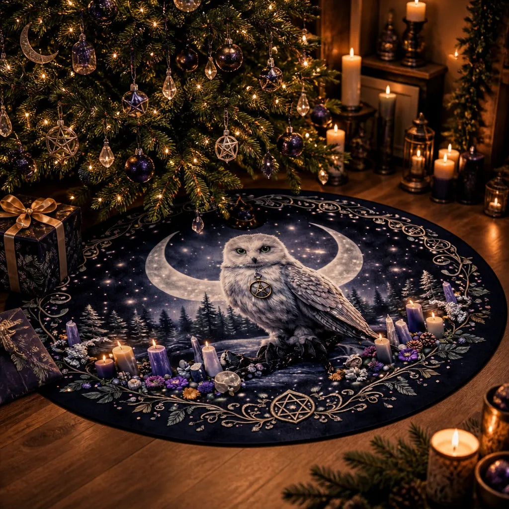 Moon Phases Celtic Owl Yule Tree Skirt – Pagan Witchy Gothic Decor_mockup_2.webp