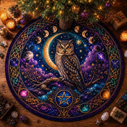 Moon Phases Celtic Owl Yule Tree Skirt – Wicca Witchy Decor_mockup_1.webp