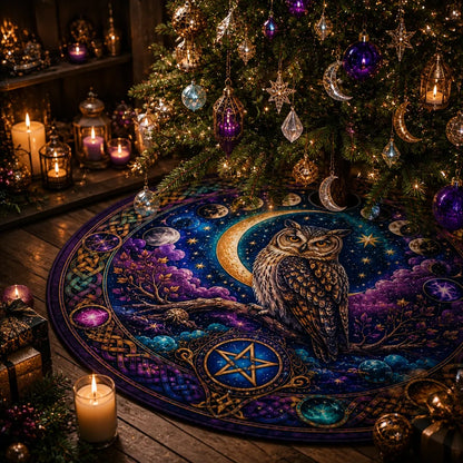 Moon Phases Celtic Owl Yule Tree Skirt – Wicca Witchy Decor_mockup_2.webp