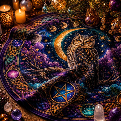 Moon Phases Celtic Owl Yule Tree Skirt – Wicca Witchy Decor_mockup_3.webp