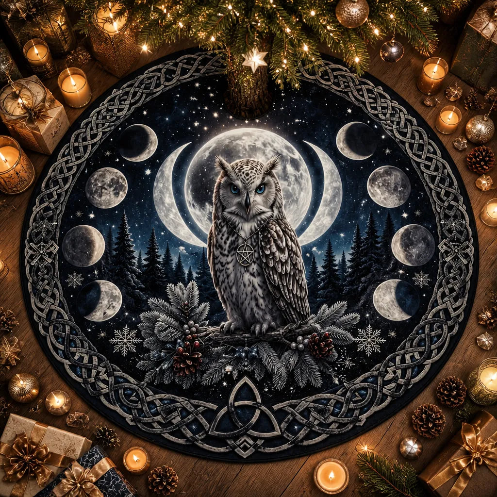 Moon Phases Celtic Snow Yule Tree Skirt – Pagan Witchy Gothic Decor_mockup_1.webp
