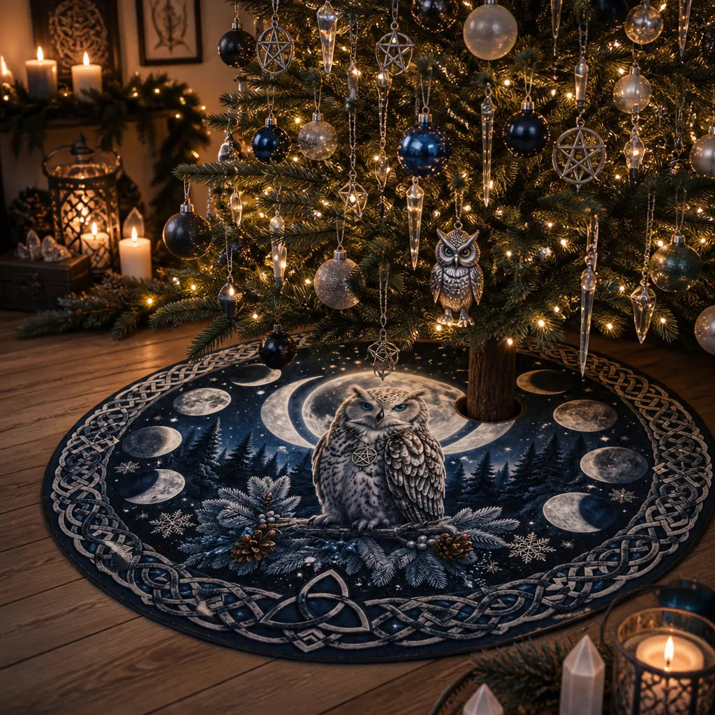 Moon Phases Celtic Snow Yule Tree Skirt – Pagan Witchy Gothic Decor_mockup_2.webp