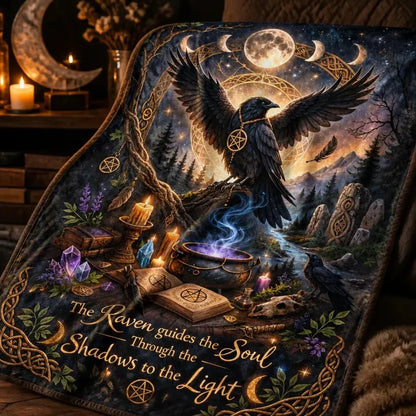 Moon Phases & Dark Crow Witchy Blanket - Wiccan Raven Gothic Blanket for Witch Home Decor_mockup_3.webp