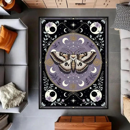 Moon Phases Gothic Moth Rug Witchy Butterfly Carpet-MoonChildWorld