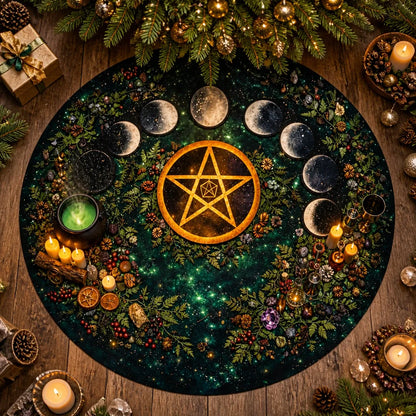 Moon Phases Lunar Yule Tree Skirt – Pagan Witchy Gothic Decor_mockup_1.webp