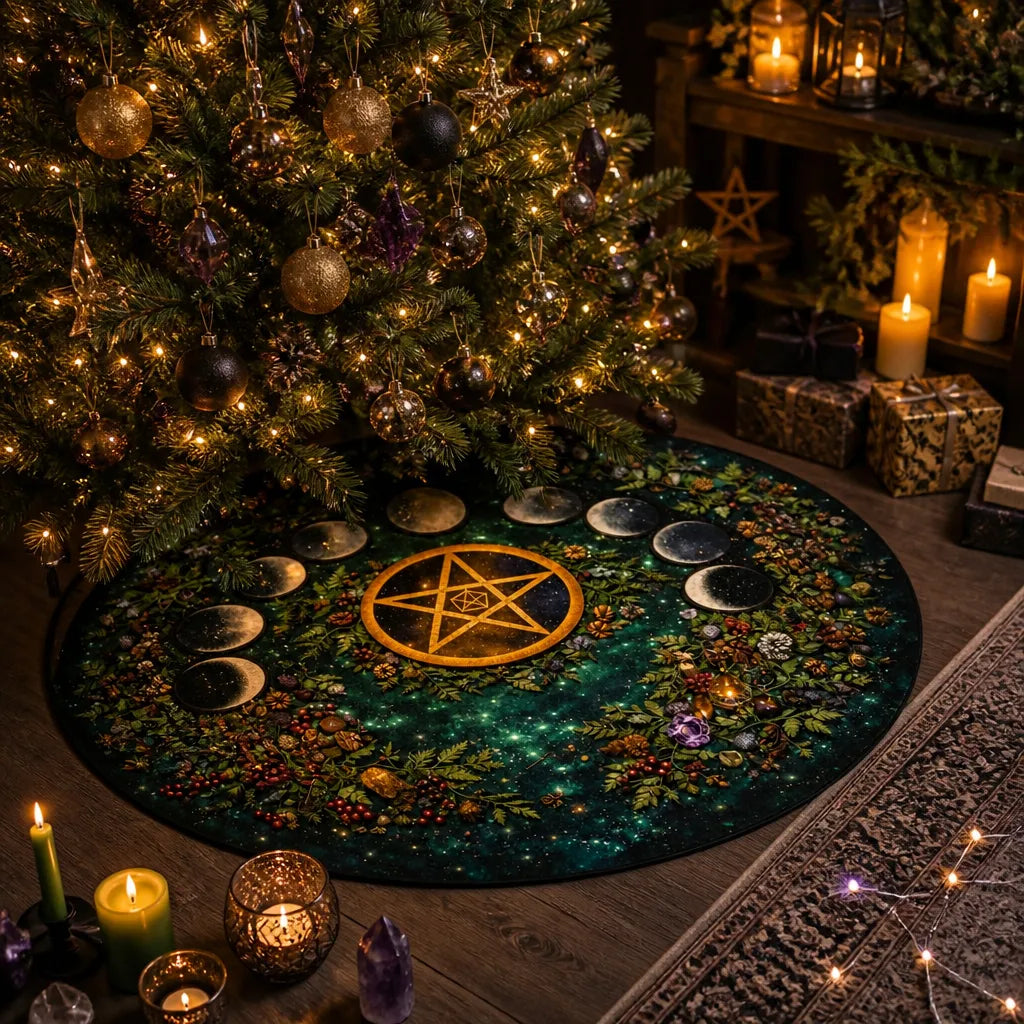 Moon Phases Lunar Yule Tree Skirt – Pagan Witchy Gothic Decor_mockup_2.webp
