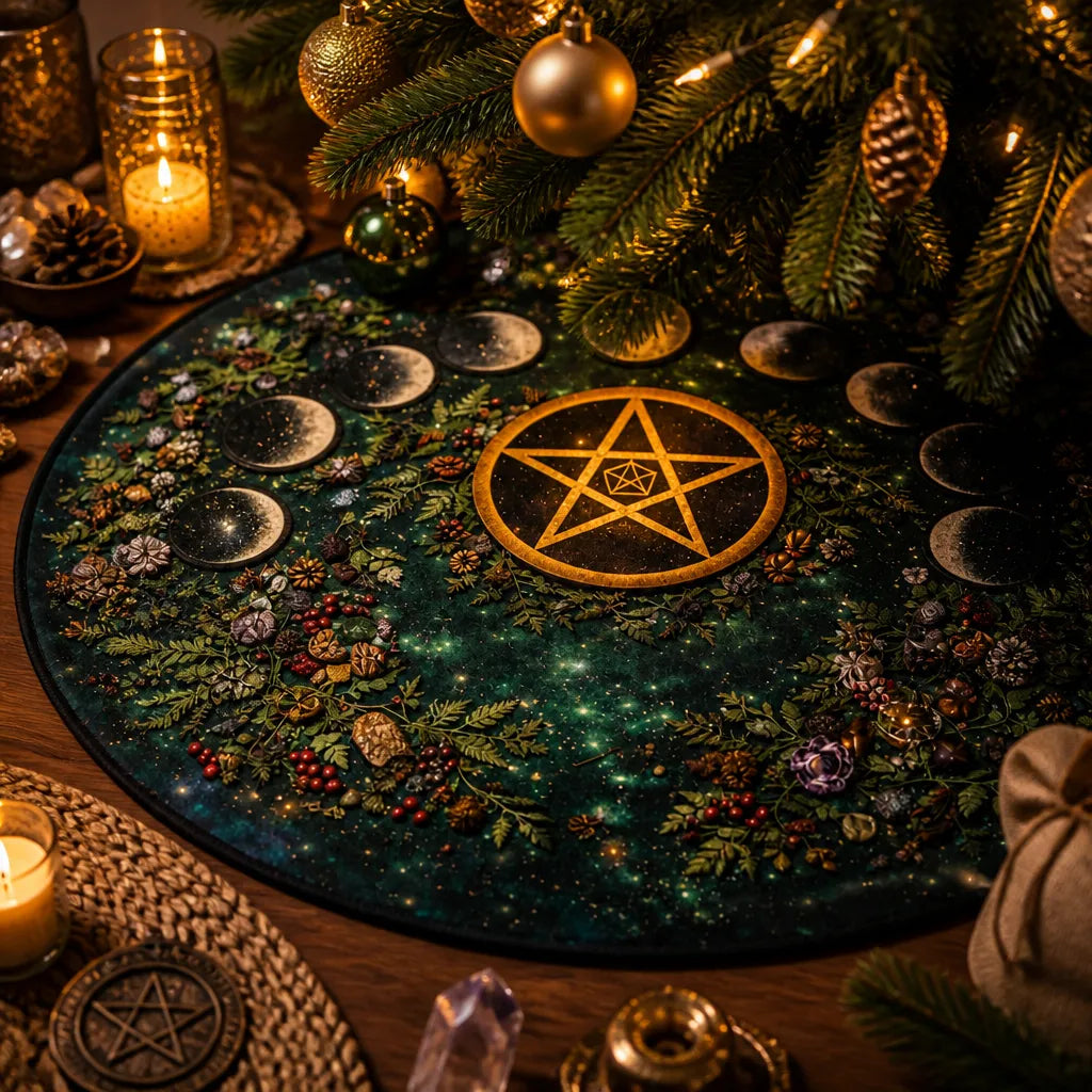 Moon Phases Lunar Yule Tree Skirt – Pagan Witchy Gothic Decor_mockup_3.webp
