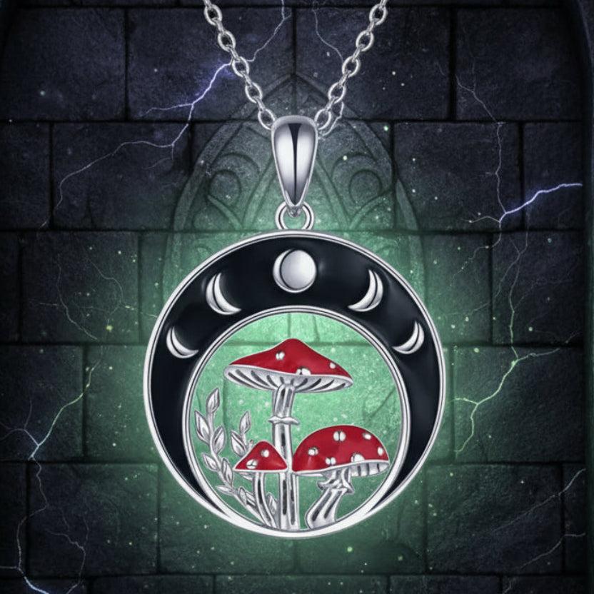 Moon Phases Mushroom Pendant Witchy Necklace Wicca Pagan Jewelry-MoonChildWorld