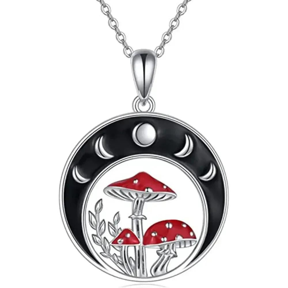 Moon Phases Mushroom Pendant Witchy Necklace Wicca Pagan Jewelry-MoonChildWorld