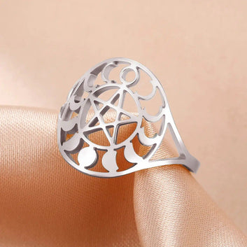 Moon Phases Pentacle Ring Wiccan Jewelry