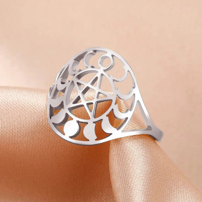 Moon Phases Pentacle Ring Wiccan Jewelry-MoonChildWorld
