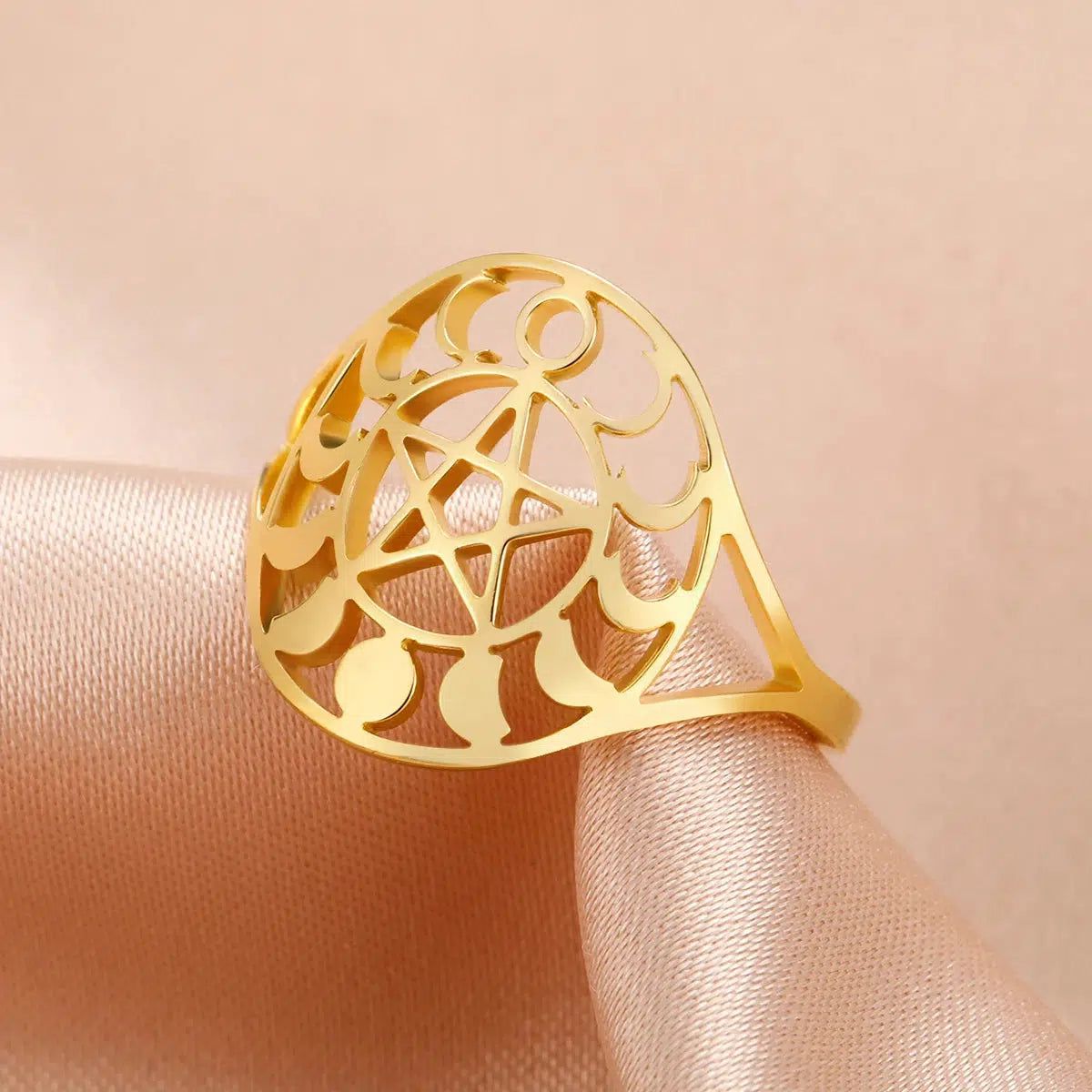 Moon Phases Pentacle Ring Wiccan Jewelry-MoonChildWorld