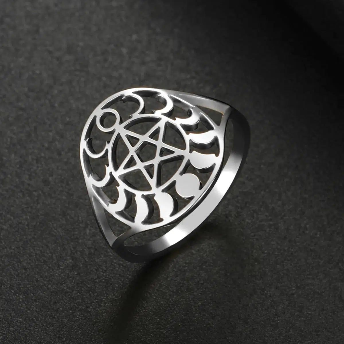 Moon Phases Pentacle Ring Wiccan Jewelry-MoonChildWorld