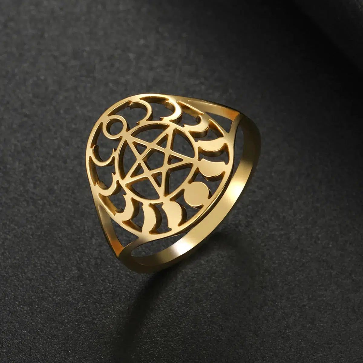 Moon Phases Pentacle Ring Wiccan Jewelry-MoonChildWorld