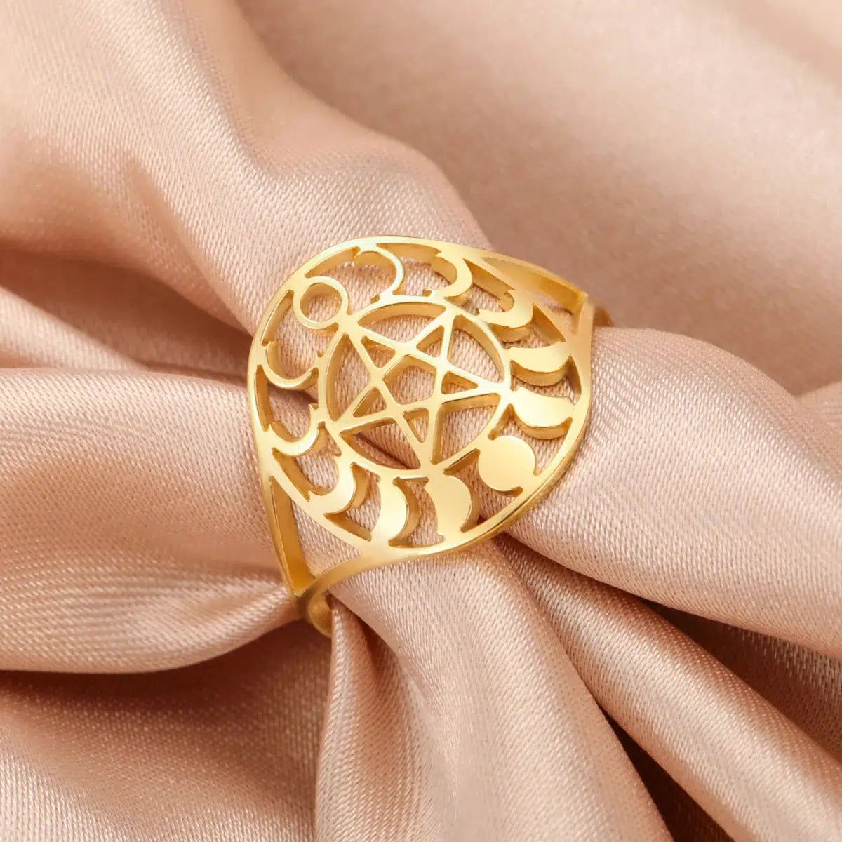 Moon Phases Pentacle Ring Wiccan Jewelry-MoonChildWorld