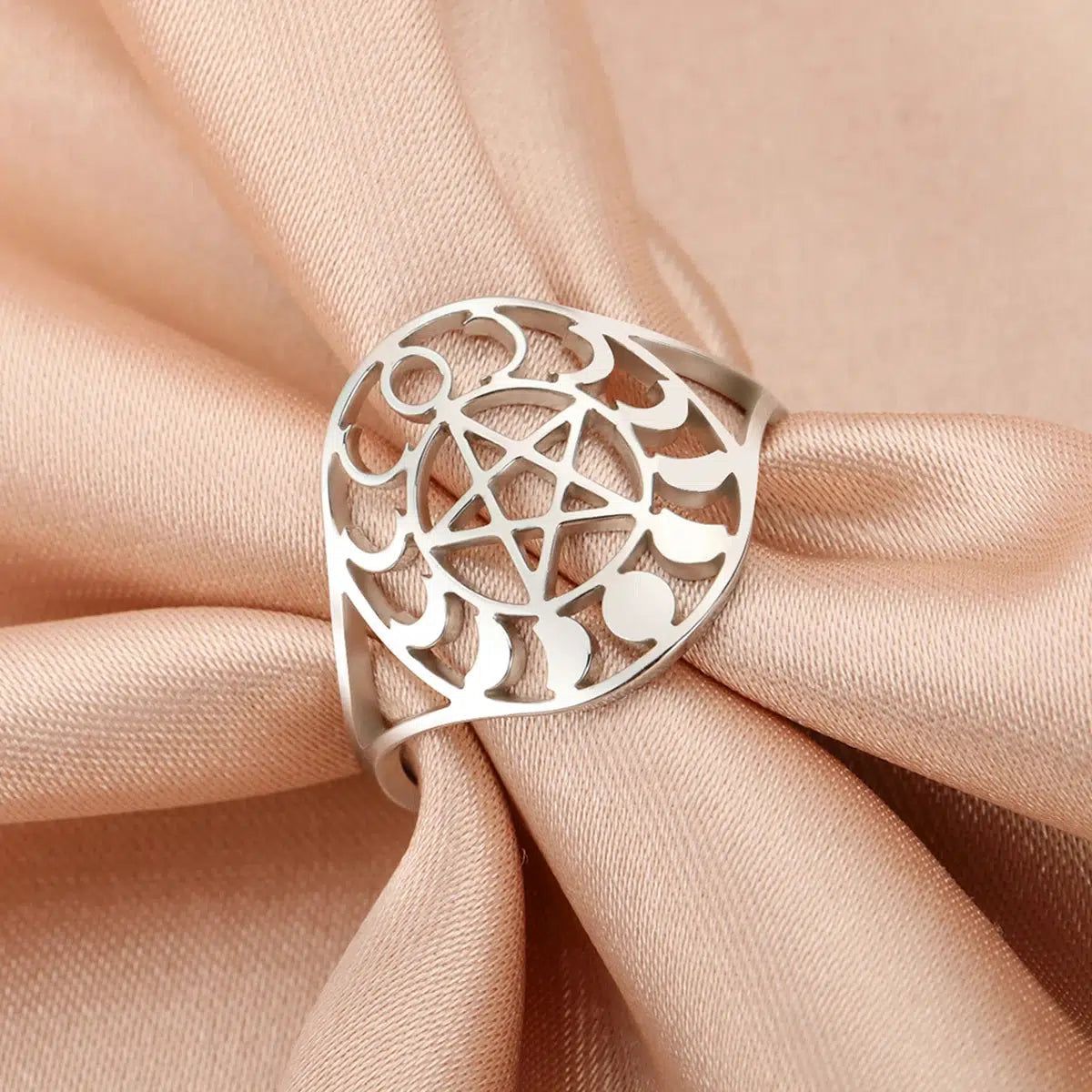 Moon Phases Pentacle Ring Wiccan Jewelry-MoonChildWorld