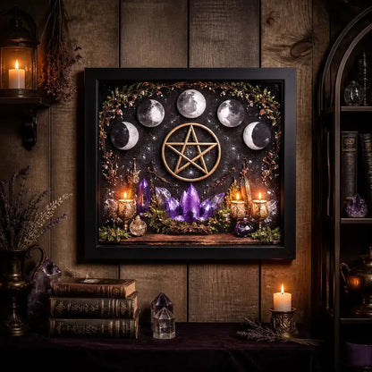 Moon Phases Pentacle Wicca Black Framed Wall Art - Pagan Canvas for Altar & Spiritual Space_mockup_2.webp