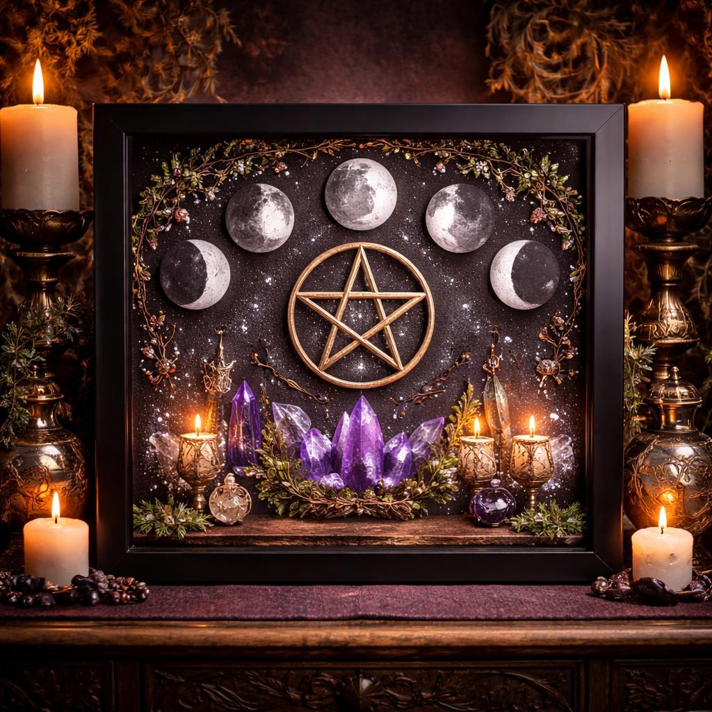Moon Phases Pentacle Wicca Black Framed Wall Art - Pagan Canvas for Altar & Spiritual Space-MoonChildWorld