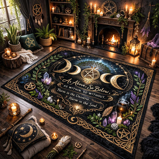 Moon Phases Pentagram Wiccan Area Rug – Witchy Carpet for Pagan Home Decor-MoonChildWorld